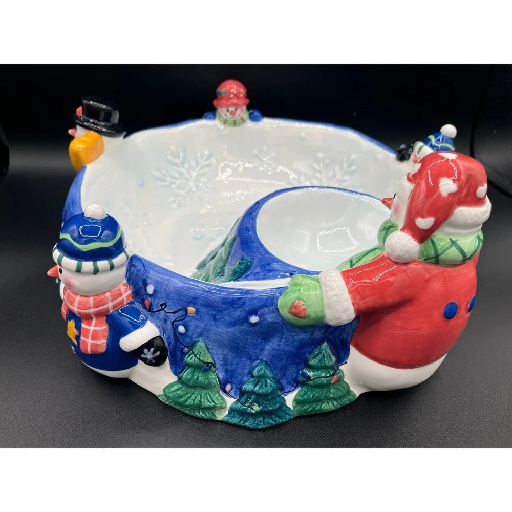 Christmas Snowman Chip Dip Serving Bowl Holiday Party Decor Winter Tray 11